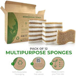Biodegradable Natural Kitchen Sponge - Compostable Cellulose and Coconut Walnut Scrubber Sponge (12 Pack)