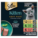 Sheba Perfect Portions kitten wet cat food pate chicken, salmon, and turkey entrees, 2.6 oz twin-pack trays, 24 count, 48 servings