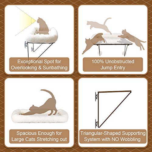 Zakkart metal cat window perch for large cats and kittens with 40lb weight capacity and machine washable bed