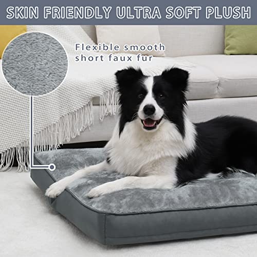 gray waterproof deluxe plush dog bed with removable washable cover anti-slip bottom for large medium small dogs 35x22 inch