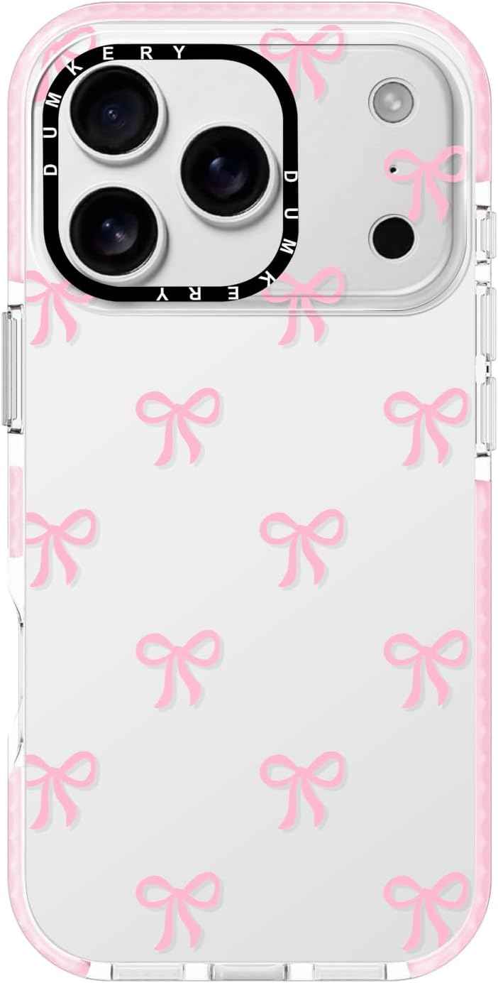 Girly Phone Case Compatible with iPhone 17 Pro Max, Cute Bow Aesthetic Pattern Print Cases, Soft TPU Anti Yellowing, Anti Shock Cover for Girls Women Pink