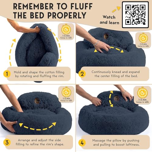 petjett calming dog bed medium size donut bed anti-slip washable plush round bed dark grey 30 inches