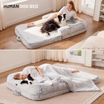 grey human dog bed for adults with egg foam supportive mat and faux fur