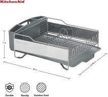 KitchenAid Large Capacity Full Size Dish Rack with Angled Drain Board and Removable Flatware Caddy
