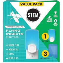 STEM Insect Trap - Indoor Fruit Fly & Gnat Pest Control for House, Home and Kitchen, Attracts & Traps Flying Bugs, Soft Blue Light - Includes 1 Plug-in Device & 3 Cartridges