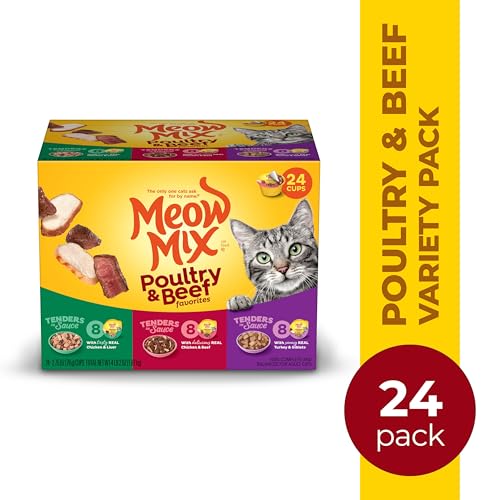 meow mix tenders in sauce wet cat food variety pack poultry beef 2.75 ounce cups 24 count