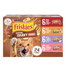 purina friskies 24ct variety pack canned cat food extra gravy with chicken turkey salmon beef 5.5 oz cans
