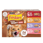 purina friskies 24ct variety pack canned cat food extra gravy with chicken turkey salmon beef 5.5 oz cans