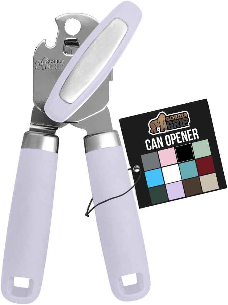 GORILLA GRIP Heavy Duty Stainless Steel Smooth Edge Manual Can Opener and Bottle Openers, Soft Comfortable Handle, Oversized Handheld Turn Knob, US Designed Multifunctional Kitchen Tool, Black