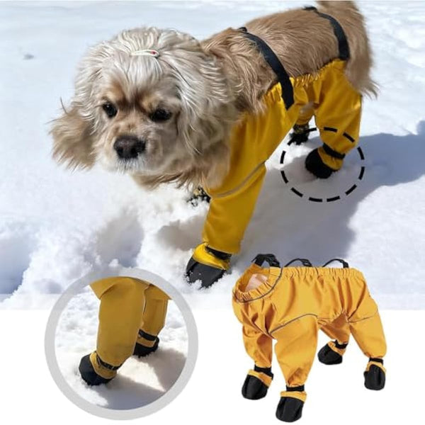 Dog Snow Suit with Attached Boots, PU Water-Resistant Winter Hiking Leggings for Outdoor Adventures
