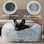 hoewina dog & cat bed for indoor cats light grey 20in calming donut bed