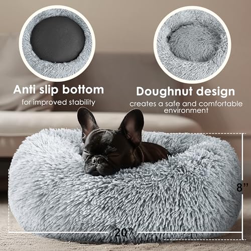 hoewina dog & cat bed for indoor cats light grey 20in calming donut bed