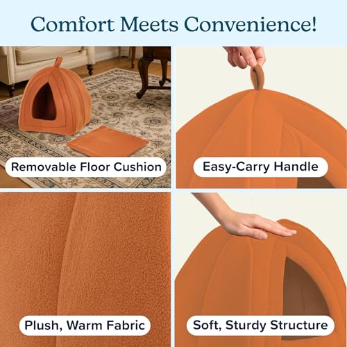 Petmaker Indoor Cat Bed with Removable Foam Cushion - Small Animal Tent for Kittens, Rabbits, Guinea Pigs, and More - Brown