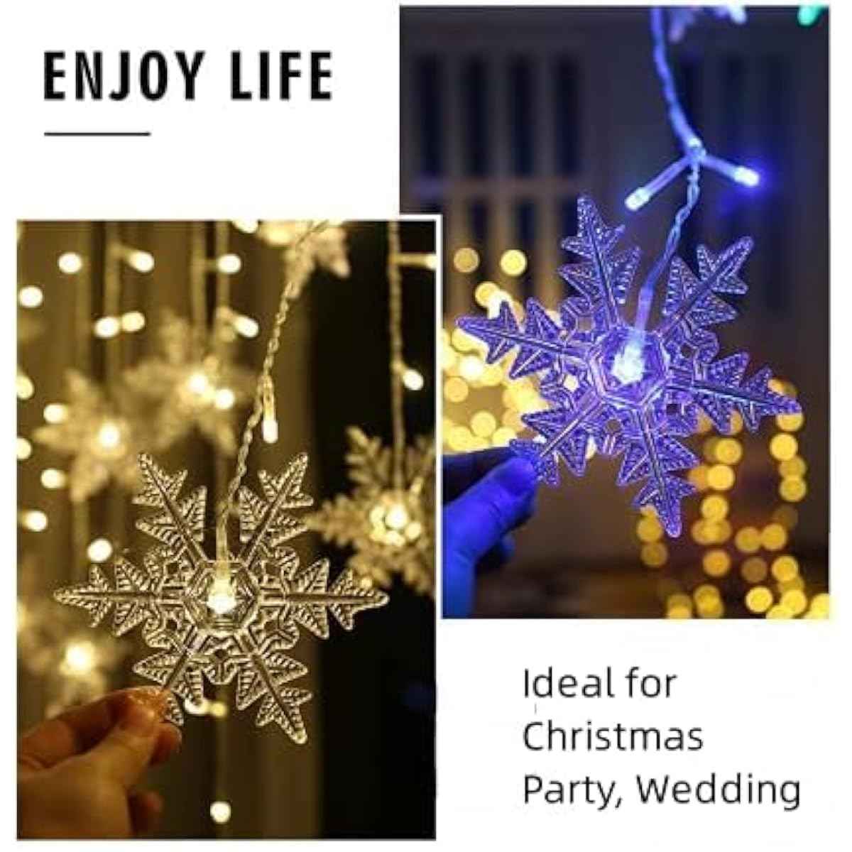 LED Curtain Lights,13ft/4M 96 LED Snowflake Curtain String Lights Plug-in Window Curtain Lights with 8 Modes Decoration for Christmas, Wedding, Party,Wall, Home Decorations (Warm White)