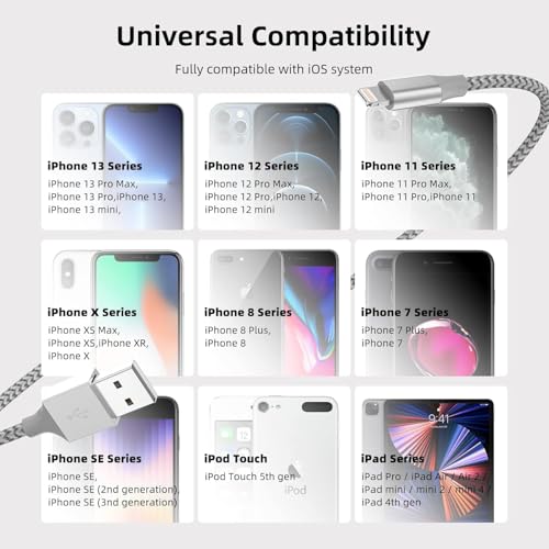 iphone 3 pack 10ft lightning nylon braided apple mfi certified fast charging cord