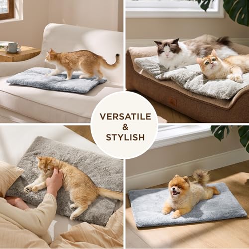 Bedsure self-warming cat bed with extra warm mat for cats & dogs, non-electric, anti-slip, 24" x 18", grey, removable cover