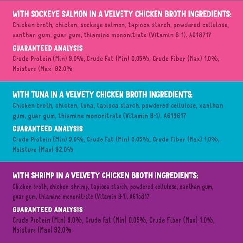 Purina Friskies Grain Free Wet Cat Food Lickable Treats Variety Pack with Salmon, Tuna or Shrimp - 30 Cups, 1.2 oz each