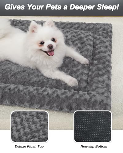 washable dog bed mat ultra soft dog crate pad for large jumbo medium small dogs, 35 x 22 inch, gray