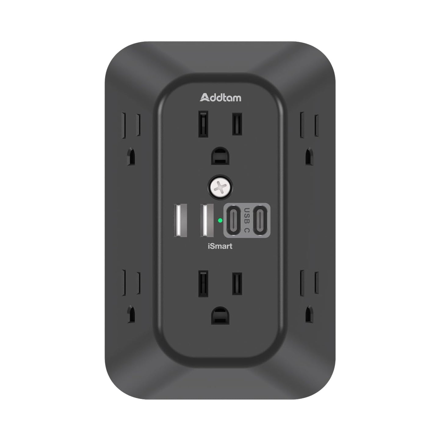 Addtam Surge Protector Outlet Extender, 6-Outlet Splitter with 4 USB Wall Charger(2 USB-C Ports), Multi Plug Wall Outlet 1800J Power Strip for Home Office Dorm Room Essentials
