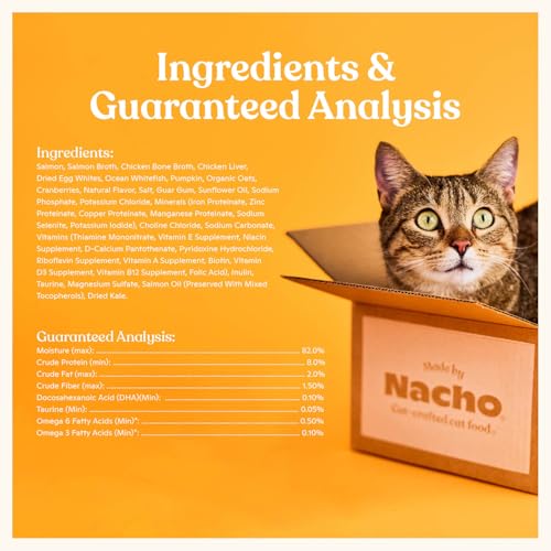 Made by Nacho Wet Cat Food, Cuts in Gravy, Sustainably-Caught Salmon with Bone Broth for Extra Hydration, (12) 3 oz. Pouches, Limited Ingredients
