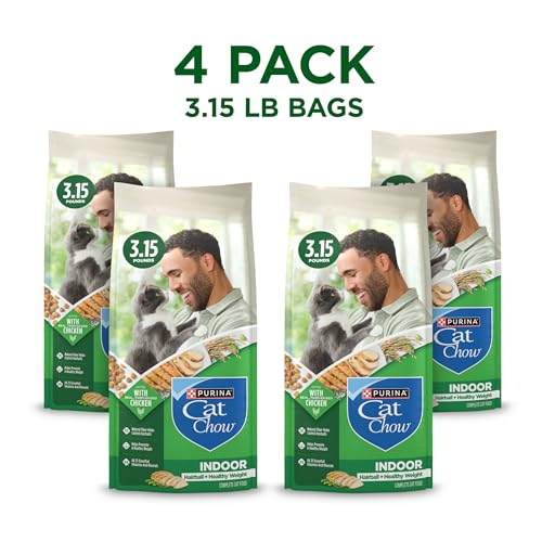 purina cat chow indoor healthy weight and hairball dry cat food with chicken - 4x 3.15 lb bags
