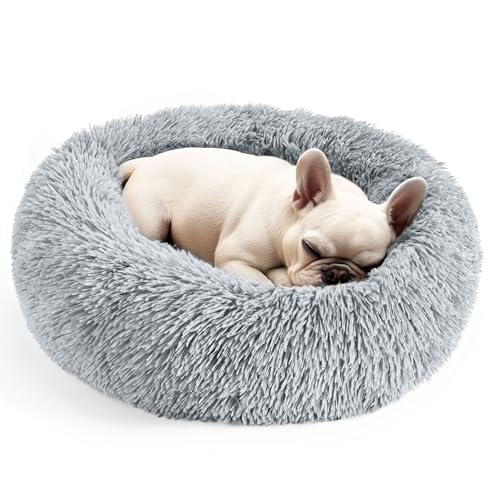 hoewina dog & cat bed for indoor cats light grey 20in calming donut bed