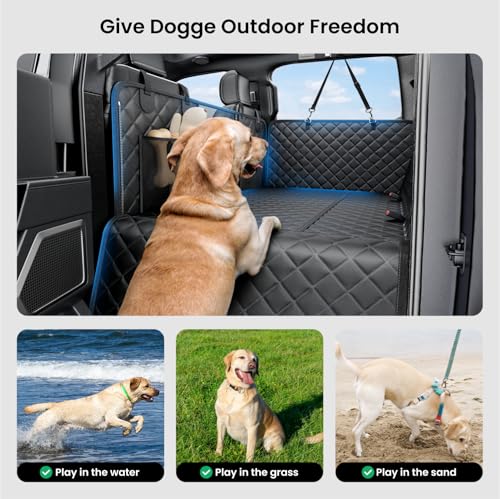 reeva dog truck seat cover for back seat, hard bottom dog hammock for car, waterproof, universal, black, xl size