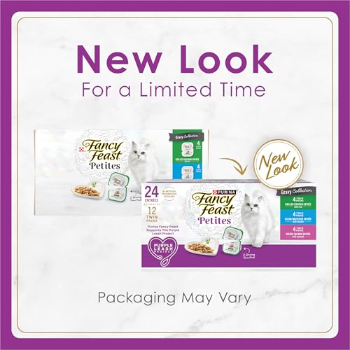 purina fancy feast petites gravy gourmet wet cat food variety pack, 2.8 oz break-apart tubs, 24 servings