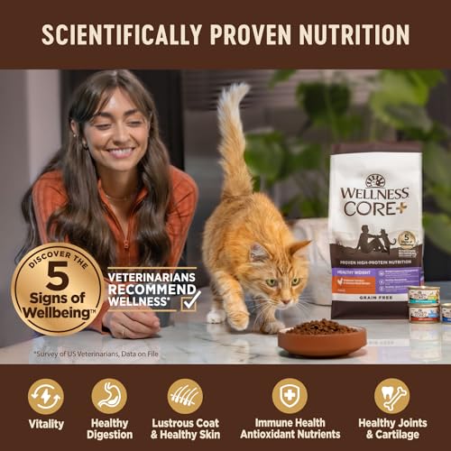Wellness CORE+ Adult Indoor Cat Food, Grain-Free, Natural, Chicken, Turkey & Chicken Meal, 5 Pound Bag