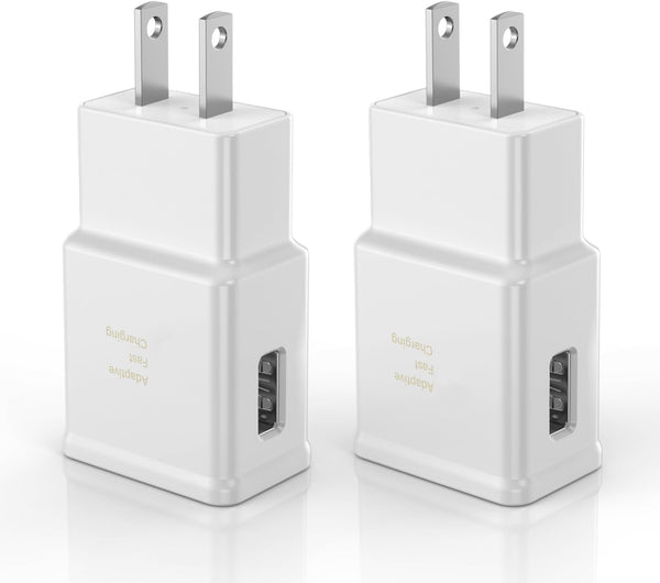 Fast Charging Block for Samsung Galaxy and LG Devices, 2 Pack, Black