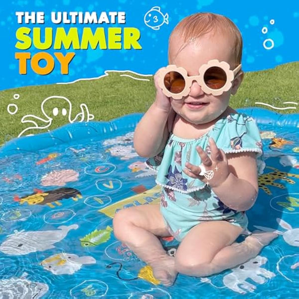 60-inch SplashEZ 3-in-1 kiddie pool and sprinkler for toddlers and babies, BPA-free water play mat for outdoor learning