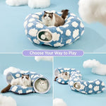 lesure standard cozy clouds blue cat tunnel bed for indoor cats and small pets with washable cushion