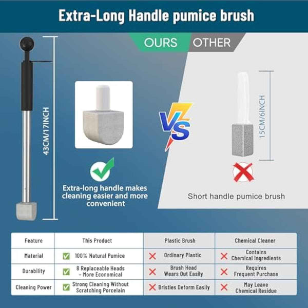 Black Pumice Stone Toilet Bowl Cleaner with Handle for Deep Cleaning, Extra Long, 16.7 Inch, Removes Hard Water Stains