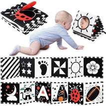urmywo black and white baby toy, tummy time high contrast newborn toys 0-3 months, soft baby book