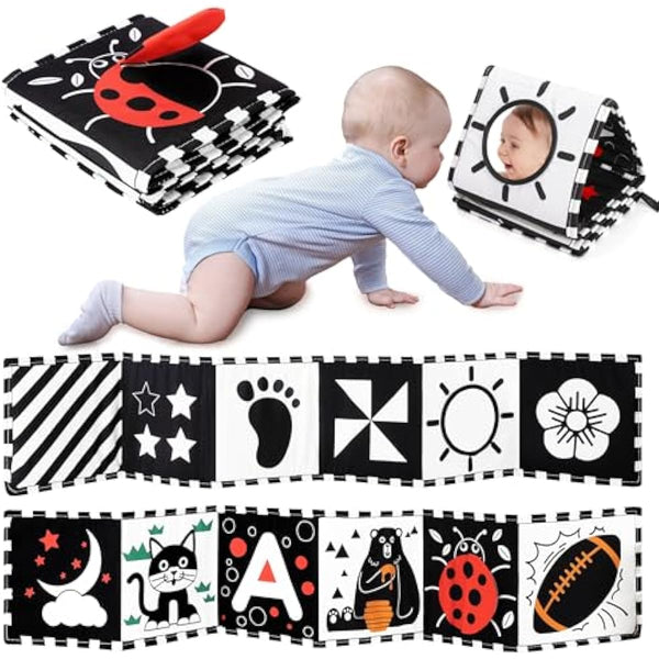 urmywo black and white baby toy, tummy time high contrast newborn toys 0-3 months, soft baby book