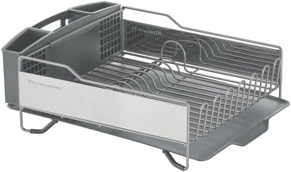 KitchenAid Large Capacity Full Size Dish Rack with Angled Drain Board and Removable Flatware Caddy