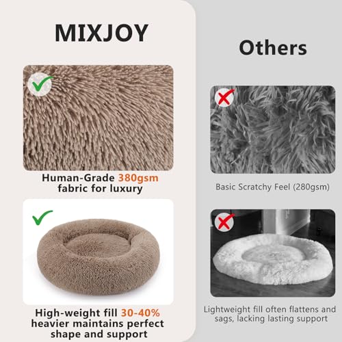 MIXJOY 23'' Brown Orthopedic Dog Bed with Faux Shag Fur, Ultra Soft and Washable Pet Cushion