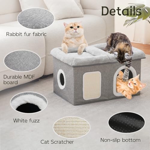 windracing extra wide cat house light grey foldable cat cave bed kitten condo 24.4x16.9x14.2 inches