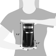 Compact single-serve coffee maker with 14Oz. thermal travel mug and reusable filter