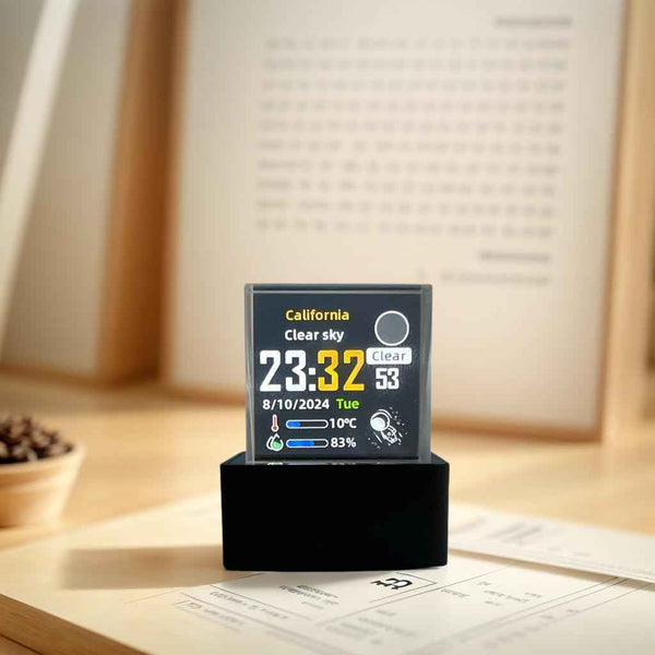 HolaCube WiFi Holographic Crystal 3D Photo Display, Smart Weather Station & Digital Clock with GIF Animations and Electronic Image Album Player for Desktop/Car Décor (Black Base)