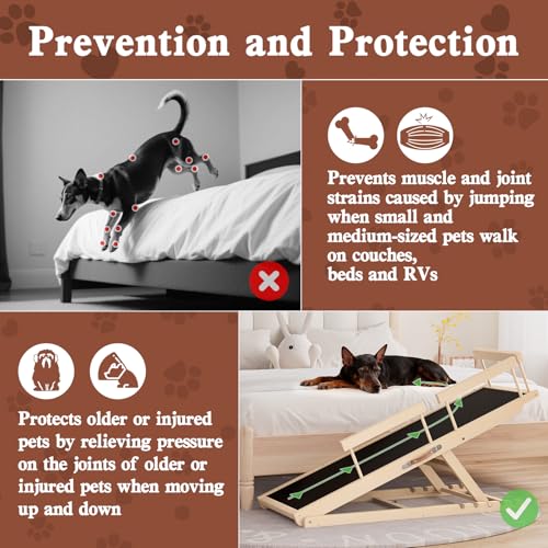 dog ramp for high bed adjustable wooden step with anti-slip mat up to 250 lbs
