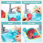 Cute Stone Color Changing Kitchen Sink Toy for Kids, Electric Dishwasher Play Set with Running Water and Faucet