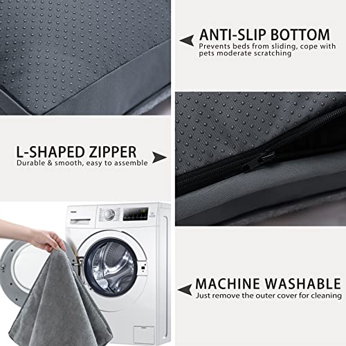 gray waterproof deluxe plush dog bed with removable washable cover anti-slip bottom for large medium small dogs 35x22 inch