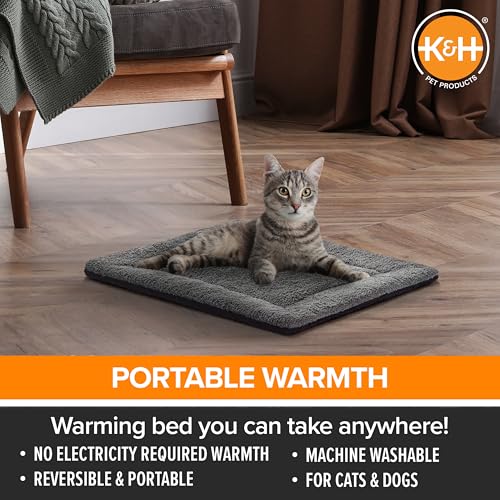 K&H self-warming cat bed pad for outdoor cat houses, reversible grey/black 21x17in machine washable