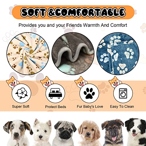 Rezutan 3 pack soft blankets for dogs and cats, 41x31inch, gray/blue/beige, premium flannel
