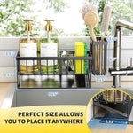 Cisily sink caddy sponge holder with stainless steel self-drain tray and brush holder for kitchen sink organization