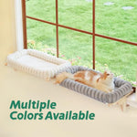 zakkart snugcloud cat window perch with 4-sided bolster natural wood and white bed medium