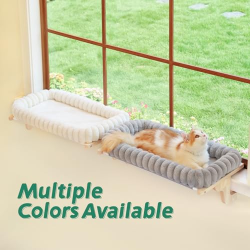 zakkart snugcloud cat window perch with 4-sided bolster natural wood and white bed medium
