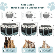 Grey dog cat playpen, portable puppy pet crate for small dogs, cats, rabbits, foldable dog cage enclosure with carrying case