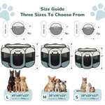 Grey dog cat playpen, portable puppy pet crate for small dogs, cats, rabbits, foldable dog cage enclosure with carrying case